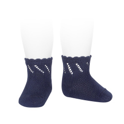 Perle diagonal openwork short socks NAVY BLUE