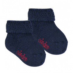 Wool terry short socks with folded cuff NAVY BLUE