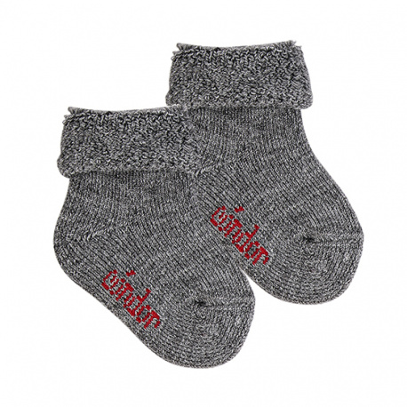 Calcetines mezcla lana merino puño vuelto y rizo GRIS CLARO