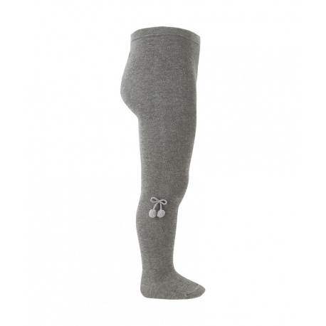 Collants coton unies avec pompons GRIS CLAIR