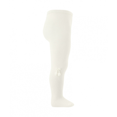 Collants coton unies avec pompons ECRU