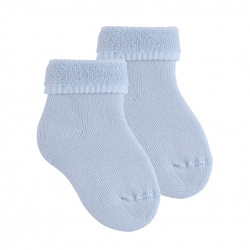 Baby terry booties with folded cuff BABY BLUE
