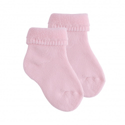 Baby terry booties with folded cuff PINK