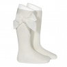 Side velvet bow knee-high socks BEIGE