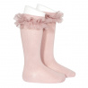 Chaussettes hautes avec tulle froncé PALE ROSE