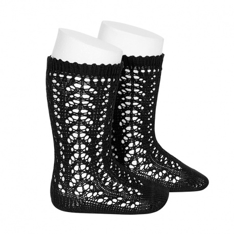 Cotton openwork knee-high socks BLACK