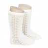 Chaussettes hautes chaudes ajourée lateral CREME