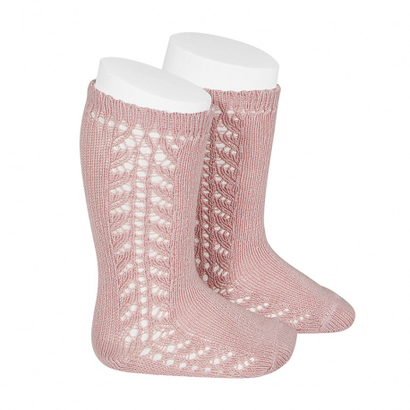 Chaussettes hautes chaudes ajourée lateral PALE ROSE