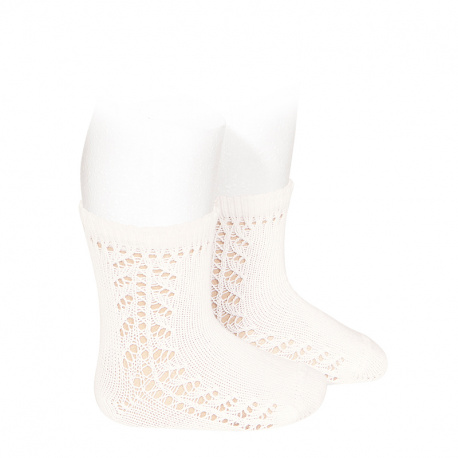 Chaussettes coton chaud ajouré latéral CREME