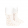 Chaussettes coton chaud ajouré latéral CREME