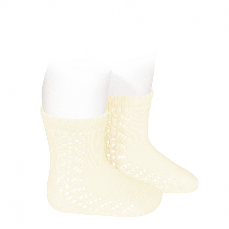 Chaussettes coton chaud ajouré latéral ECRU