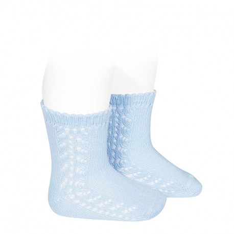 Chaussettes coton chaud ajouré latéral BLEU BEBE