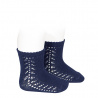 Chaussettes coton chaud ajouré latéral BLEU MARINE