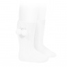 Chaussettes hautes coton chaud cotelé pompon BLANC