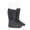 Chaussettes hautes coton chaud cotelé pompon ANTHRACITE