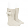 Chaussettes hautes coton chaud cotelé pompon LIN