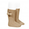 Chaussettes hautes coton chaud cotelé pompon CAMEL