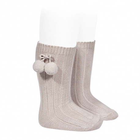 Chaussettes hautes coton chaud cotelé pompon PIERRE