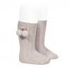 Chaussettes hautes coton chaud cotelé pompon PIERRE