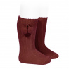 Chaussettes hautes coton chaud cotelé pompon BOURGOGNE