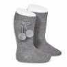 Chaussettes hautes coton chaud avec pompoms GRIS CLAIR