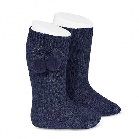 Calze lunghe caldo cotone con pompon BLU