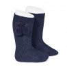 Chaussettes hautes coton chaud avec pompoms BLEU MARINE