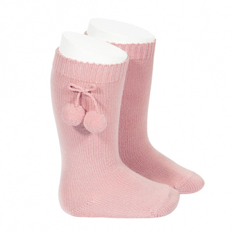 Calze lunghe caldo cotone con pompon ROSA PALLIDO