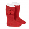 Chaussettes hautes coton chaud avec pompoms ROUGE