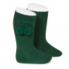 Warm cotton knee-high socks with pompoms BOTTLE GREEN