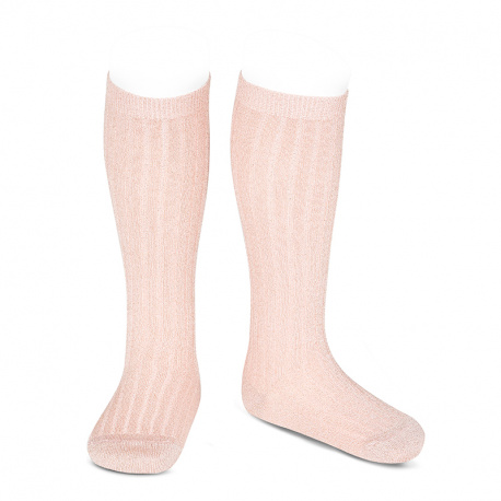 Meias altas fio brilhante caneladas ROSA VELHO