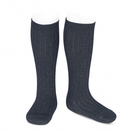 Bright rib knee-high socks NAVY BLUE