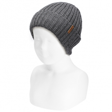 Merino wool-blend fold-over ribbed beanie LIGHT GREY