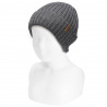 Gorro canale con vuelta lana-merino mezcla GRIS CLARO