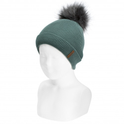 Rib beanie with faux fur...