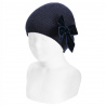 Bonnet tricot noeud grand velours BLEU MARINE