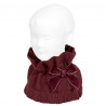 Garter stitch snood scarf with big velvet bow GARNET