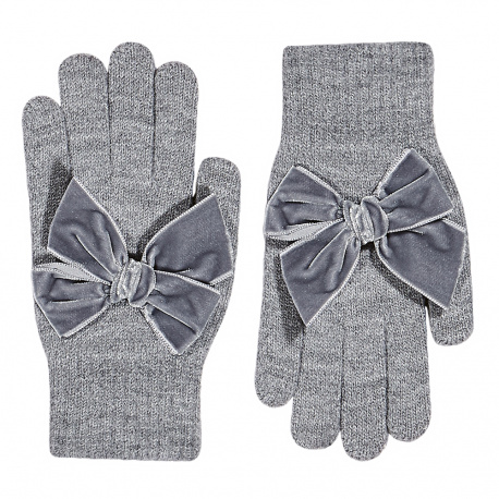 Gants avec noeud grand en velours GRIS CLAIR