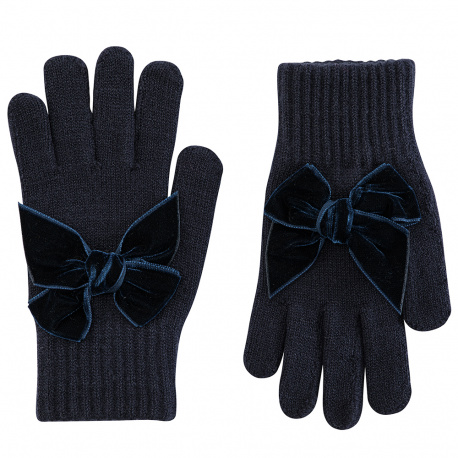 Gants avec noeud grand en velours BLEU MARINE