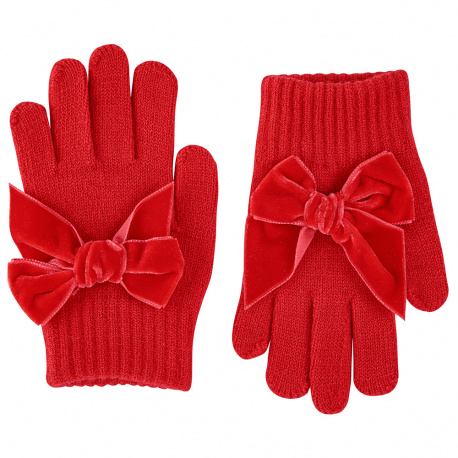 Gloves with giant velvet bow RED