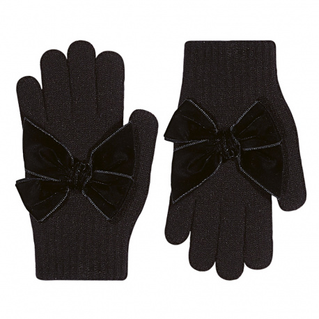 Gants avec noeud grand en velours NOIR