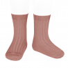 Chaussettes courtes côtelées basiques TERRACOTA