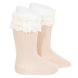 Lace trim knee socks with...