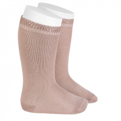 Ceremony knee-high socks with openwork cuff OLD ROSE