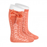 Cotton openwork knee-high socks with bow PEONY