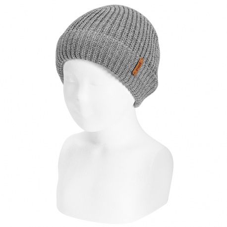 Gorro punto ingles con vuelta GRIS CLARO