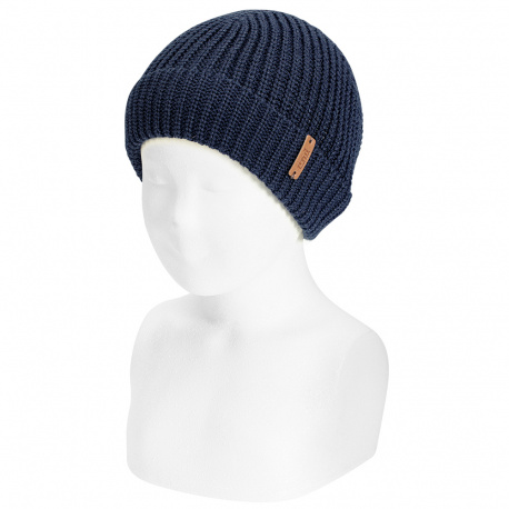 Gorro punto ingles con vuelta MARINO