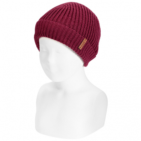 English stitch fold-over knit hat GARNET