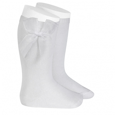 Calcetines altos punto liso con lazo de organza BLANCO