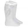 Chaussettes hautes unies avec noeud organza BLANC